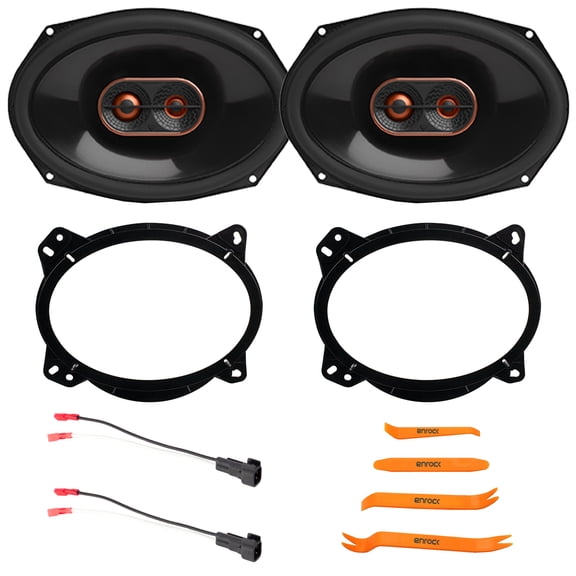 2x Infinity Reference REF697MF 6x9" 300 Watt Max Power 4-Ohms 3-Way Car Audio Speakers w/6x9" Front Speaker Adapter, Speaker Wire Harness, Pry Tool Set (Bundle Fits 2002-UP Lexus and Toyota Vehicles)