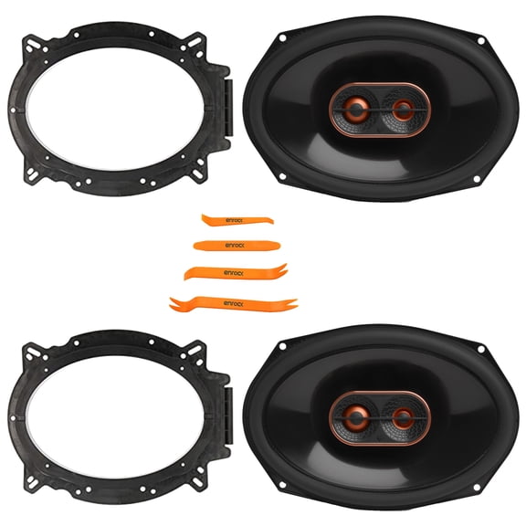 2x Infinity Reference REF697MF 6x9" 300 Watts Max Power 4-Ohms 3-Way Car Audio Speakers, 2x 6x9 Speaker Bracket Adapters, 4-Piece Removal Pry Tool Set (Bundle Fits GM, Ford, Toyota & More Vehicles)