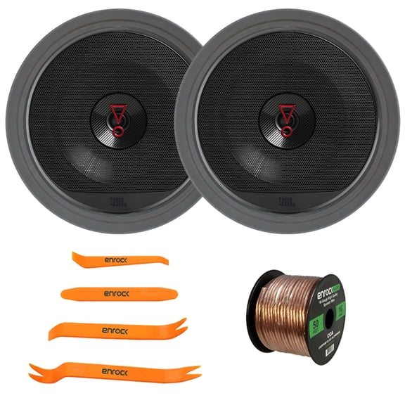 2x JBL Stage3 627 6.5" 225 Watt Max Power 2-Way Coaxial Car Audio Speakers, 2x 6.5" Adjustable Speaker Baffle, Pry Tool Set, 50 Feet 16 Gauge Speaker Wire