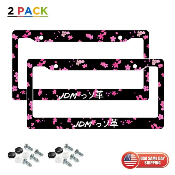 2x JDM Pink Sakura Front Rear License Plate Frame Cover Decorate Gift Universal