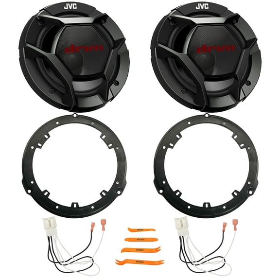 2x JVC 6.5" 360W Max 2-Way Component Speakers, 2x Metra 82-5605 Rear 6.5" Speaker Wire Wall Plate, 2x Speaker Harness, Pry Tool Set (Fits 2015-2024 Ford F-150 Rear Metra 82-5605 Speaker Package)