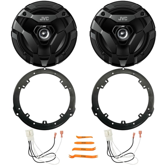 2x JVC CS-DF620 6.5" 300W Max 2-Way Speakers, 2x Metra 82-5605 Rear 6.5" Speaker Wire Wall Plate, 2x Speaker Harness, Pry Tool Set (Fits 2015-2024 Ford F-150 Complete Metra 82-5605 Speaker Package)