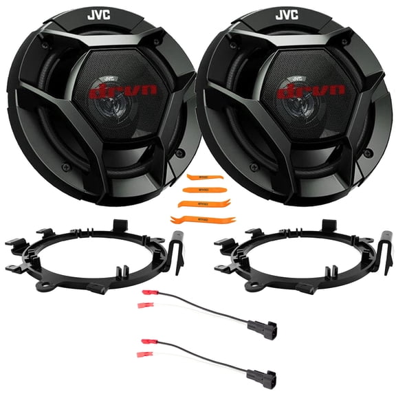 2x JVC CS-DR621 drvn DR Series 6.5" 300W Max Power 2-Way Coaxial Speakers, 2x Speaker Wire Harness, 5.25" or 6.5" Speaker Mounting Bracket Adaptor, Pry Tool Set (Fits Select 1995-2009 GM Vehicles)