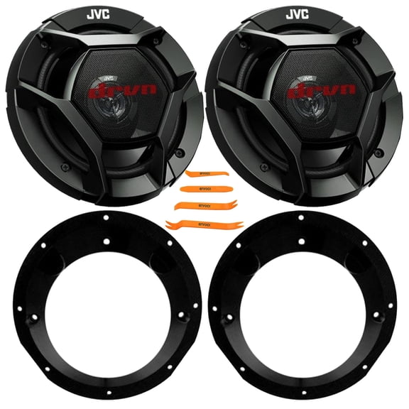 2x JVC CS-DR621 drvn DR Series 6.5" 300W Max Power 2-Way Coaxial Speakers, 4-Piece Door Trim, Dash & Stereo Pry Tool Set, Speaker Adapter for 6.5" to 6.75" Speakers (fits Harley Davidson 1996-2013)