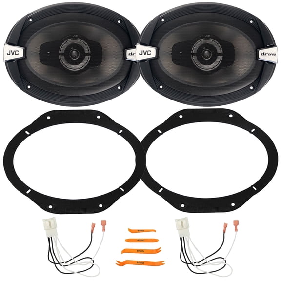 2x JVC CS-DR693 Series 6x9" 500W Max Power 3-Way Speakers, 2x Metra 82-5606 Front 6x9" Speaker Plates, 2x Speaker Harness, Pry Tool Set (2015-2024 Ford F-150 front Metra 82-5606 Speaker Package)