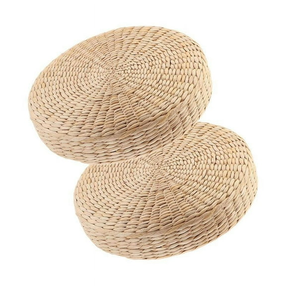 2x Japanese Style Handcrafted Eco-Friendly Padded Knitted Straw Flat Seat Cushion, Hand Woven Tatami Floor Cushion Pad 40x40cm