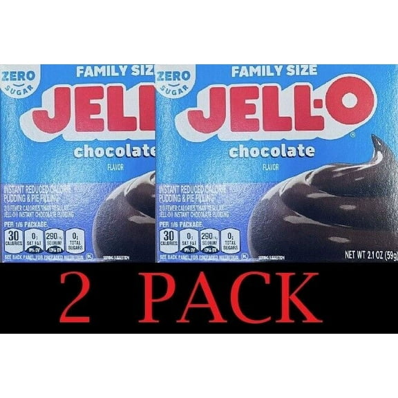 2x Jello FAMILY SIZE Chocolate ZERO SUGAR Instant Pudding Pie Filling Mix 2.1 oz