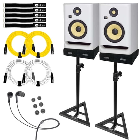 2x KRK RP7 ROKIT G4 White Noise Edition Studio Monitors with Earphones & Stands Package