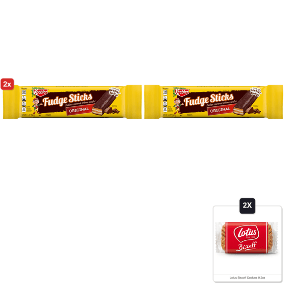2x | Keebler Fudge Sticks Cookies, Original, 8.5 Oz. & 2x Lotus Biscoff Cookies 0.2oz