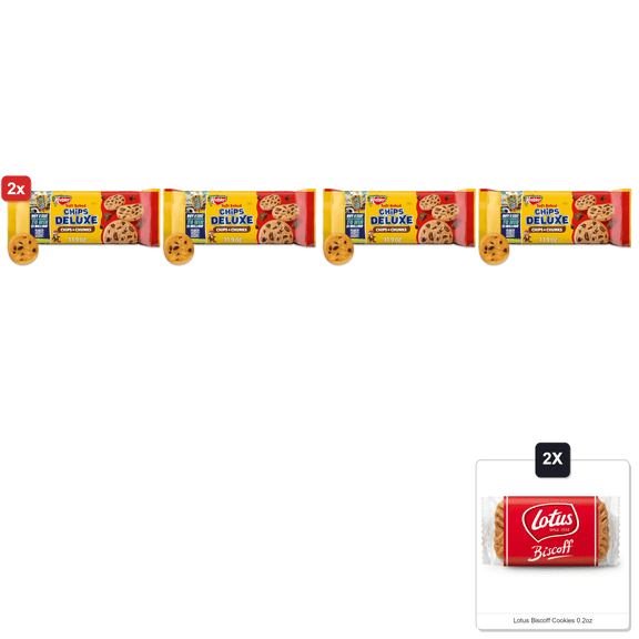 2x | Keebler Soft Baked Chips Deluxe Chocolate Cookies, 11.9 Oz (Pack Of 2) & 2x Lotus Biscoff Cookies 0.2oz