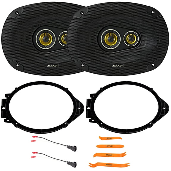 2x Kicker 46CSC6934 CS Series 6x9" 450 Watt Max Power Coaxial Car Audio Black Speakers w/2x 6x9" Speaker Adapter, Speaker Wire Harness, Pry Tool Set (Bundle Fits Select 2014-2024 GM Trucks and SUVs)