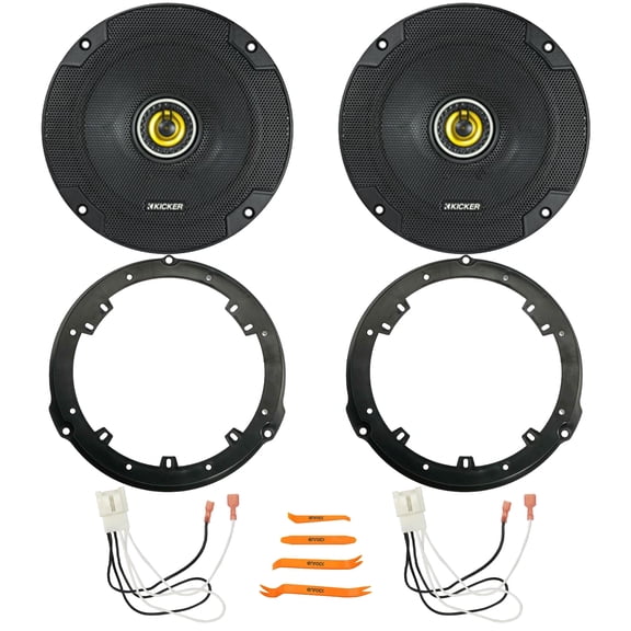 2x Kicker 6.5" 300W Max 2-Way Coaxial Speakers, 2x Metra 82-5605 Rear 6.5" Speaker Wire Wall Plate, 2x Speaker Harness, Pry Tool Set (Fits 2015-2024 Ford F-150 Rear Metra 82-5605 Speaker Package)