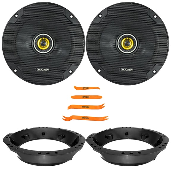 2x Kicker CSC65 CS Series 6.5" 300 Watt Max Power 4 Ohm 2-Way Coaxial Speakers, 4-Piece Pry Tool Set, 2x Speaker Mounting Ring Adapter for 6.5" to 6.75" Fits 1998-2013 Harley Davidson