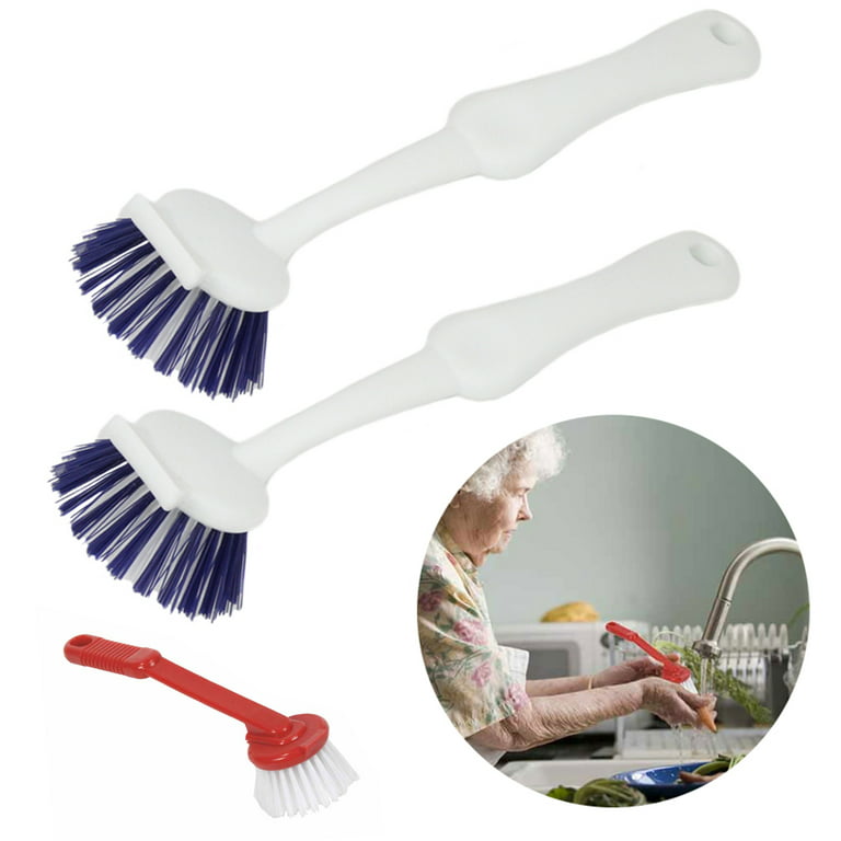 NOGIS 2 Pcs Dish Brush with Handle Kitchen Scrub Brush Pot and Pan Cleaning Brush  Dish Scrubber with Stiff Bristle for Cookware Sink Washing Household, 2  Colors, 11.5 x 3.15 x 0.98 Inch 
