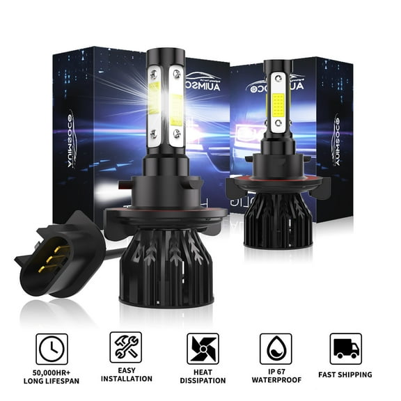 2x LED Headlight Bulbs For Ford Mustang 2005 2006 2007 2008 2009 2010 2011-2012 9008/H13 High-Low Beam 300% Super White Brightness, Plug-N-Play Halogen Replacement