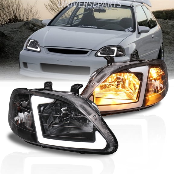 2x LED Headlights DRLStripe Black Clear For 1999-2000 Honda Civic EK EJ EM 1.6L