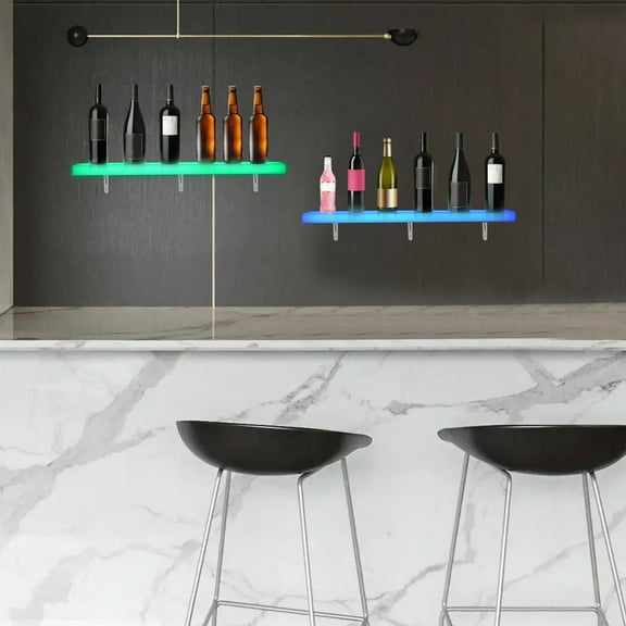 2x LED Liquor Bottle Display Shelf 32 inch Acrylic Floating Lighted Bar Shelf US