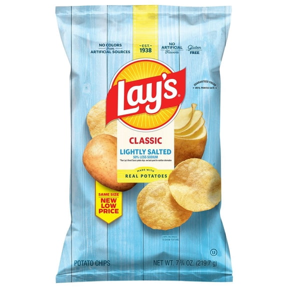 Pack Of 2 Lay's Lightly Salted Classic Potato Chips, 7.75 oz (Package May Vary)