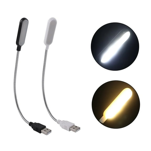 2x Long USB Reading Night Light Metal Snake Shaft Flexible Bendable White/Black