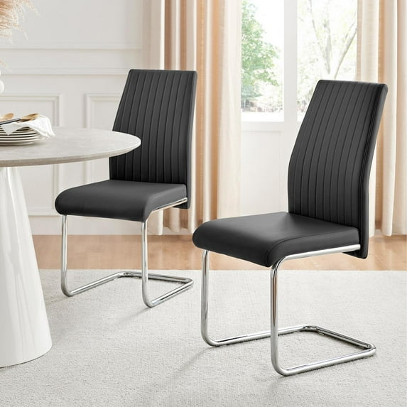 2x Lorenzo Black Faux Leather Chrome Dining Chairs