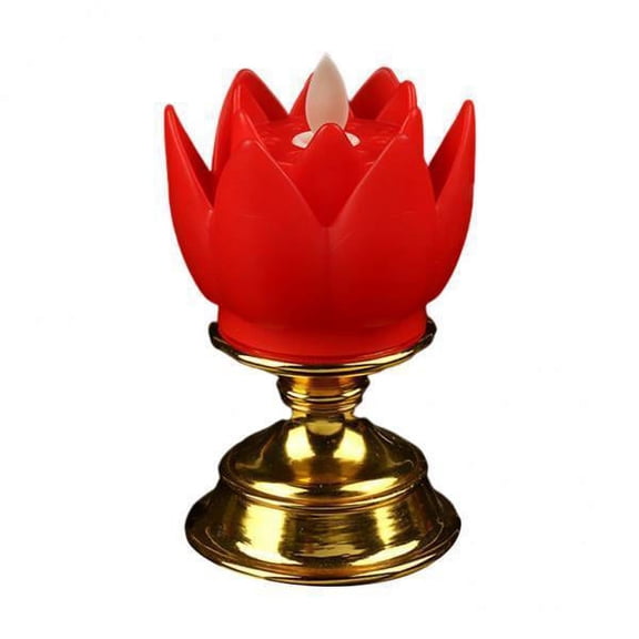 2x Lotus Lamp Colorful Creative Battery Operated Holy for Buddhist Altar Supplies Worship Prayer Temple Decoration Ceremony - Red
