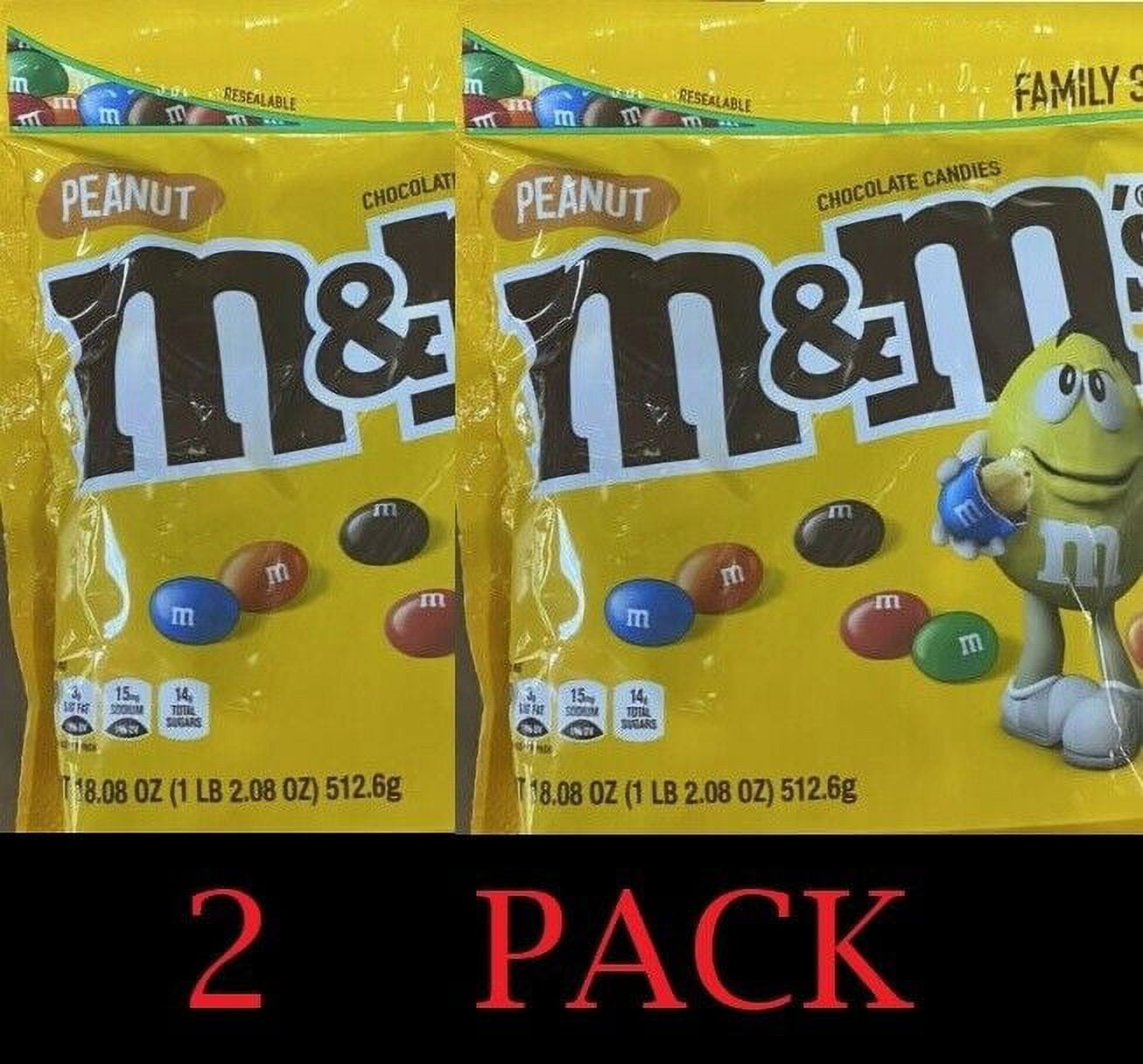 2x M&M's Peanut Milk Chocolate Candy FAMILY SIZE - 18.08 oz Bag