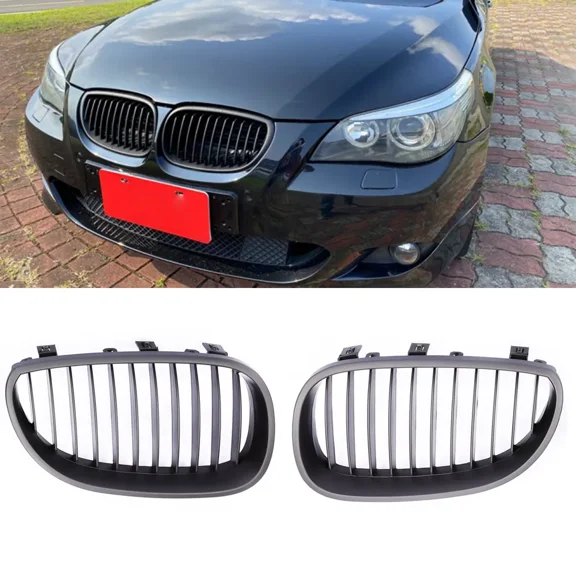 2x Matte Black Front Hood Kidney Grille Grill For BMW E60 5 Series M5 03-10