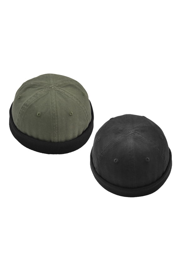 2x Mens Unique Street Casual Docker Hat Solid Brimless Hook & Loop