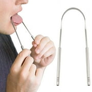 2x Metal Tongue Scraper Cleaning Brush Bad Breath Silver Stainless Steel Tool