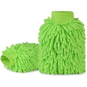 2x Microfiber Car Wash Mitt Washing Cleaning Glove Car Beauty Kit Cleaner (Green)