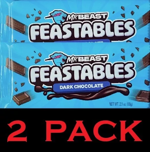 2x Mr Beast Feastables DARK CHOCOLATE NEW 2.1 oz Candy Bar 2 PACK