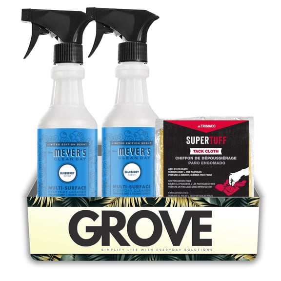 2x Mrs. Meyer's Clean Day Blueberry Scent Multi-Surface Cleaner Liquid 16 oz Bundle with Tack Cloth Cleans Non-Porous Surfaces with Plant-Derived Ingredients and Fresh Scent Gift Set (3 Items)