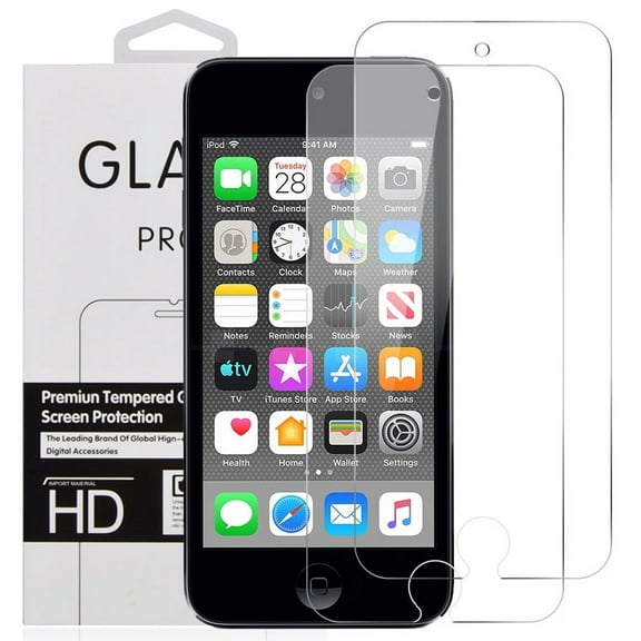 2x Nakedcellphone 9H Hard Tempered Glass Clear Screen Protector Display Guard [Scratch and Crack Saver] for Apple iPod Touch 5th 6th 7th Gen - Twin Pack