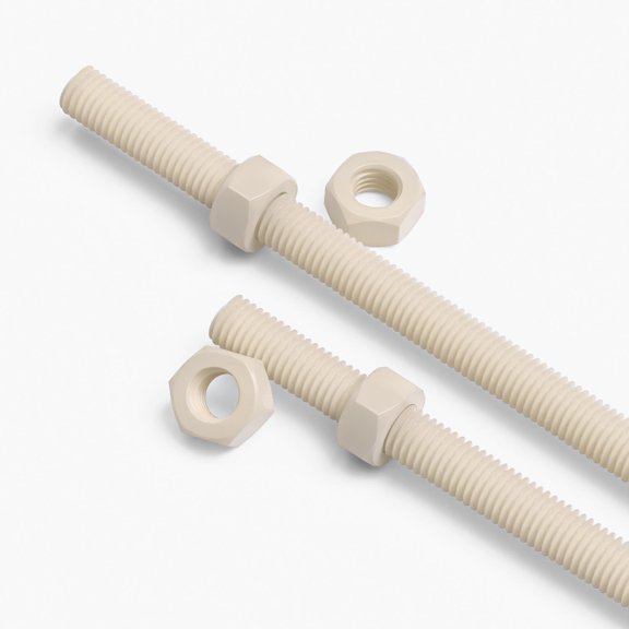 2x Natural Nylon PA66 M10 x 1000 mm Threaded Rods Plastic All-Thread