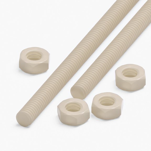 2x Natural Nylon PA66 M4 x 1000 mm Threaded Rods Plastic Studs