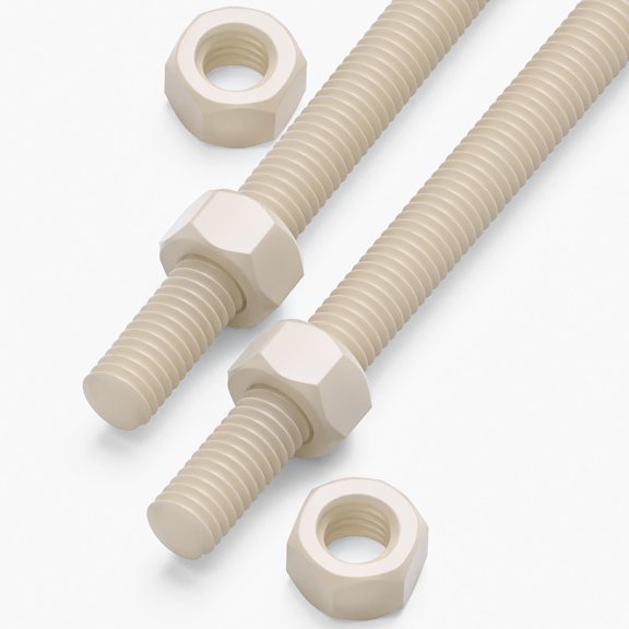 2x Natural Nylon PA66 M5 x 1000 mm Threaded Rods Plastic Studs