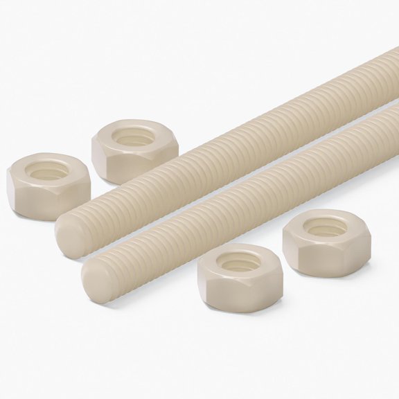 2x Natural Nylon PA66 M6 x 1000 mm Threaded Rods Plastic Studs