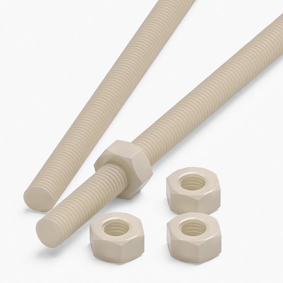 2x Natural Nylon PA66 M8 x 1000 mm Threaded Rods Plastic Studs