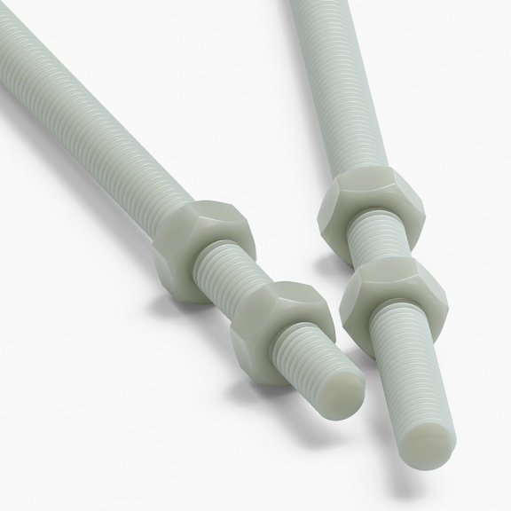 2x Natural PA66+GF M10 x 200 mm Threaded Rods Reinforced Nylon All-Thread