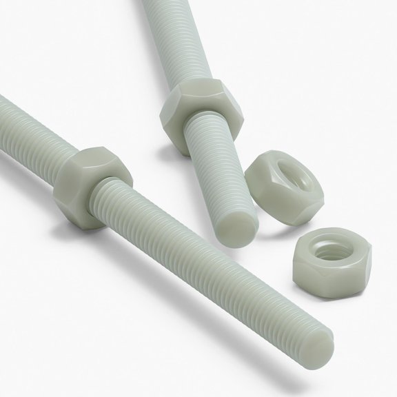 2x Natural PA66+GF M10 x 500 mm Threaded Rods Reinforced Nylon All-Thread