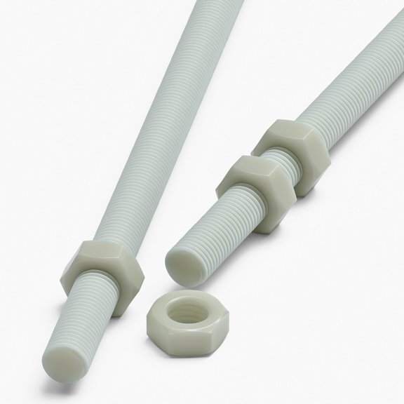 2x Natural PA66+GF M16 x 500 mm Threaded Rods Reinforced Nylon All-Thread