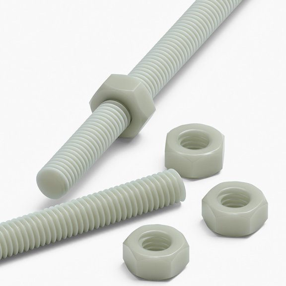 2x Natural PA66+GF M6 x 200 mm Threaded Rods Reinforced Nylon All-Thread