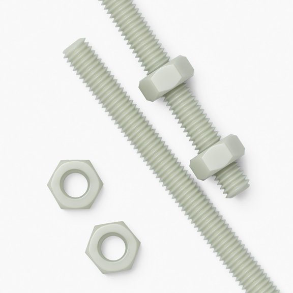 2x Natural PA66+GF M6 x 500 mm Threaded Rods Reinforced Nylon All-Thread