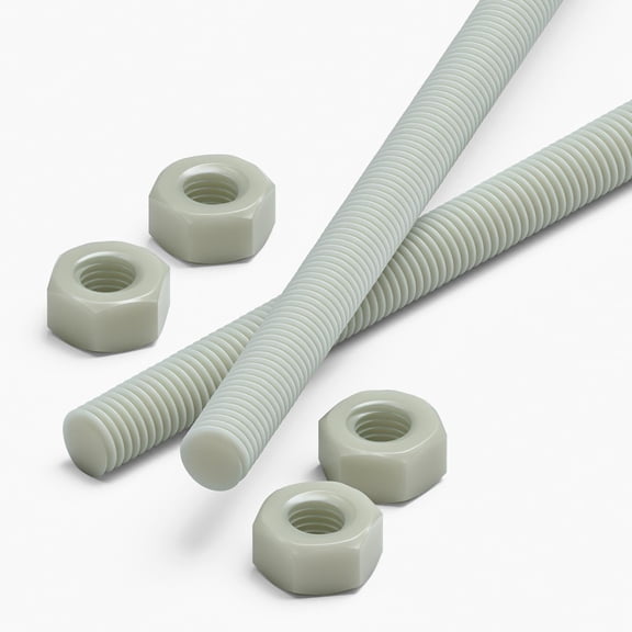 2x Natural PA66+GF M8 x 1000 mm Threaded Rods, Glass-Filled Nylon All-Thread Studs