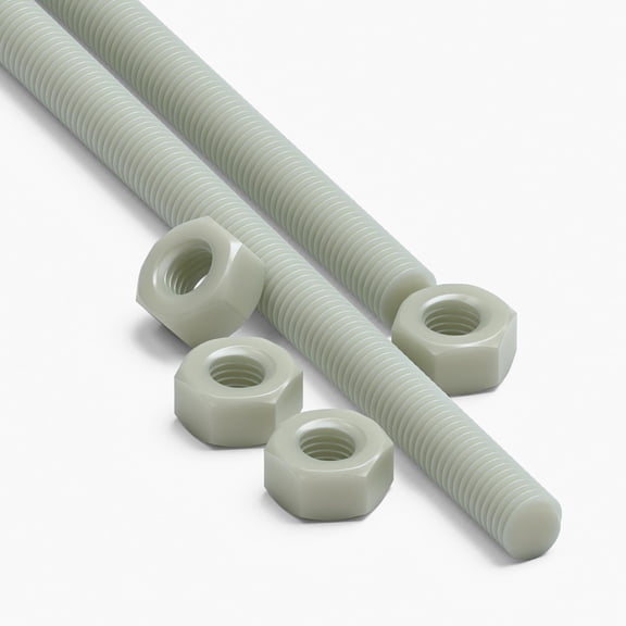 2x Natural PA66+GF M8 x 200 mm Threaded Rods Reinforced Nylon All-Thread