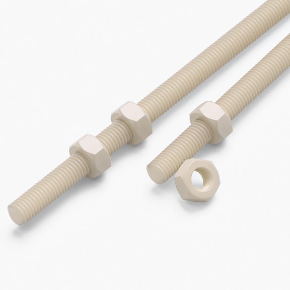 2x Natural PA66 M10 x 200 mm Threaded Rods Plastic All-Thread Studs