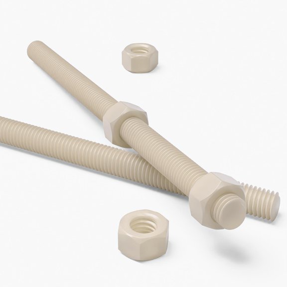 2x Natural PA66 M12 x 200 mm Threaded Rods Nylon Plastic All-Thread