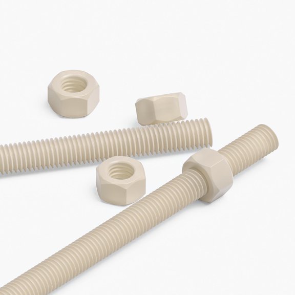 2x Natural PA66 M12 x 500 mm Threaded Rods Nylon Plastic All-Thread