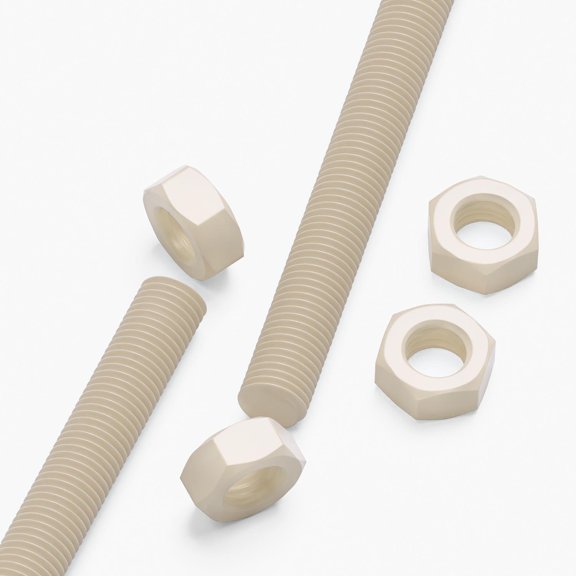 2x Natural PA66 M16 x 500 mm Threaded Rods Nylon Plastic All-Thread
