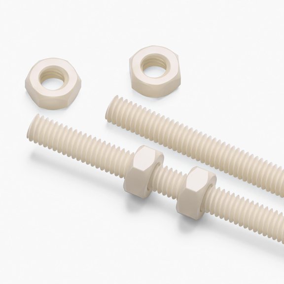 2x Natural PA66 M4 x 200 mm Plastic Threaded Rods